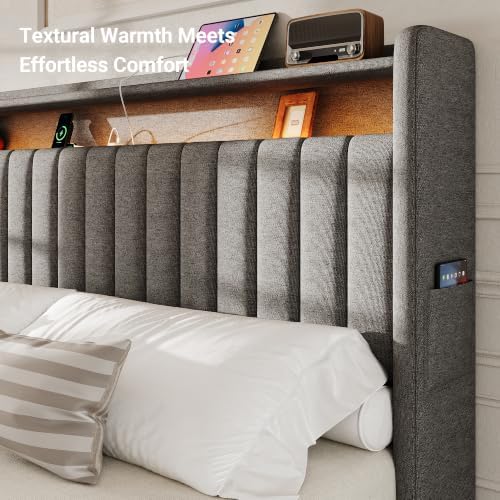 S.E.C.D Upholstered King Size Headboard Only with 2-Tier Storage, Dark Gray