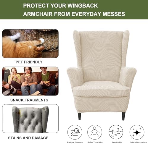 HAOYONG Wing Chair Slipcovers Printed Wingback Chair Covers 2 Pieces Wingback Armchair Slipcover Stretch Chair Slip Covers Washable Armchair Protector Cover for Living Room and Bedroom