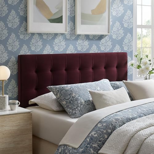 Modway Lily Performance Velvet Full Size Headboard with Biscuit Tufting in Mulberry - Stain-Resistant Upholstery with Padded Design and 5 Height-Adjustable Mounts