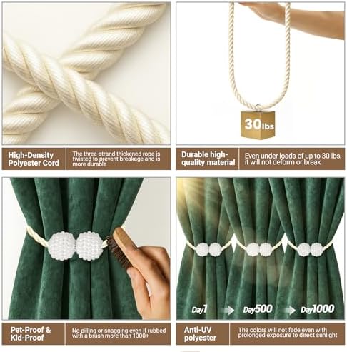 Hion Magnetic Curtain Tiebacks Beige 6pcs, Curtain Holdbacks Hooks Holders