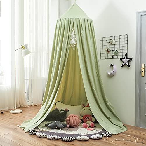 Mengersi Bed Canopy for Girls, Round Dome Canopy Curtains Room Decoration Princess Castle, Dreamy Mosquito Net Bedding (Sage Green)