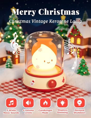 Christmas Flame Night Light, Cute Night Light with White Noise, Dimming, Rechargeable Portable Small Table Lamp, Best Idea for Christmas Gift Decor