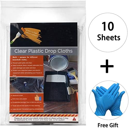 10 Piece Painter Plastic Drop Cloths Sheet,Waterproof Anti-dust Cover,9x12 Feet Disposable Tarp for Painting for Couch/Furniture Cover (Pack of 2)