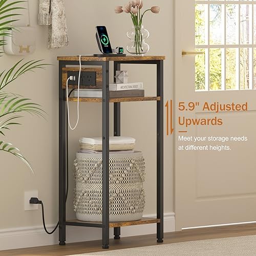 Asgolion Tall End Table with Charging Station, Narrow Tall Side Table