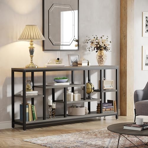 Tribesigns Console Sofa Table, 70.9 inch Extra Long Console Table Behind Couch with Storage Shelves, 3-Tier Modern Narrow Entryway Hallway Accent Table for Living Room, Grey