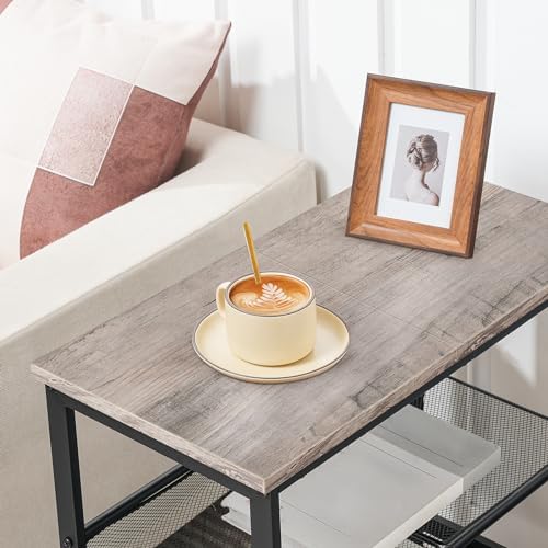 HOOBRO Side Table, 3-Tier Narrow End Table, Nightstand with 2 Flat or Slant Adjustable Shelves for Small Spaces, Hallway, Living Room, Bedroom, Sturdy, Easy Assembly, Greige and Black BG23BZ01G1