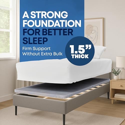 Greaton, 1.5-Inch Split Wood Bunkie Board Twin XL Size, Under Mattress Support, Fits Bed Frames, bunk beds, Fully Assembled, Breathable Fabric Cover, Replaces Bed Slats or Box Spring