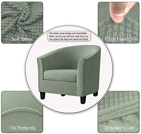 2 Piece Tub Chair Covers with Cushion Cover, Stretch Jacquard Furniture Cover,Armchair Protector Slipcover Removable Machine Washable (Matcha Green)