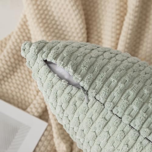 Kevin Textile Soft Corduroy 12"x20" Lumbar Pillow Covers 2 Pack Light Green