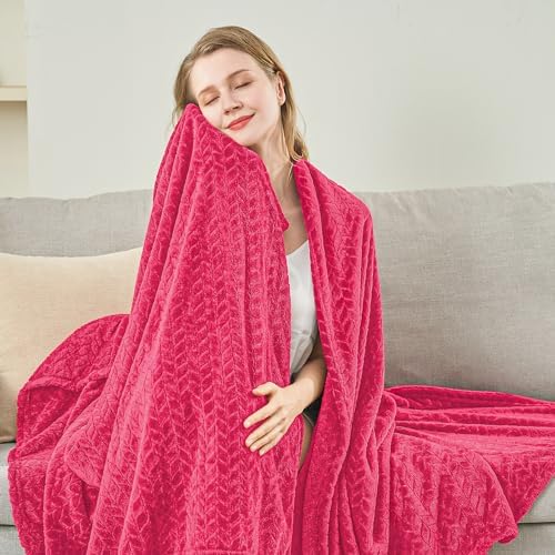 inhand Hot Pink Fleece Throw Blanket for Women, Super Soft Cozy Blankets for Mom, All Season Lightweight Fuzzy Blanket for Couch Sofa Chair, 50×60 Inches
