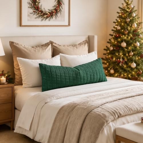 MIULEE Christmas Lumbar Corduroy Pillow Cover for Bed 14x36 Dark Green