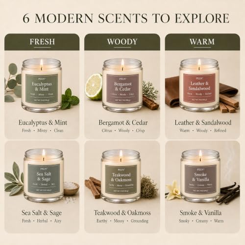 Scented Candles for Men, 6 Pack 7 oz Soy Wax Modern Woods Candle Gift Set