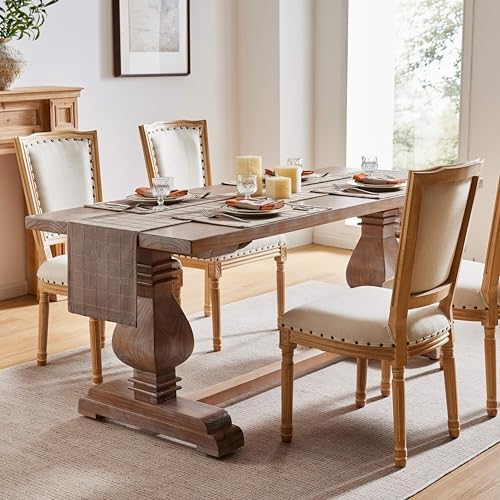 ZeeMart Linen Checked Farmhouse Table Runner, 13x108 Inches Cocoa Brown