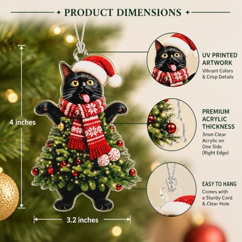 Black Cat Christmas Ornaments 2026, Funny Christmas Tree Ornaments, Cat Ornament Gift for Kitty Mom Kitten Dad, Gifts Specially Prepared for Pet Owners, Funny White Elephant Gifts