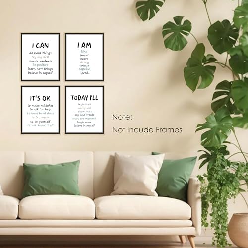 BESERH Positive Affirmation Wall Decor, Inspirational Motivational Quote Wall Art Prints Posters for Classroom Kids Room Nursery Playroom, 8x10 Inches Set of 4 Unframed (blue)