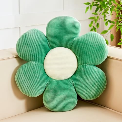 Kcvvcr Sage Green Flower Pillow, 19.6" Cute Flower Shaped Floor Pillow, Aesthetic Floral Plush Daisy Decorative Throw Pillows for Bed Sofa Couch