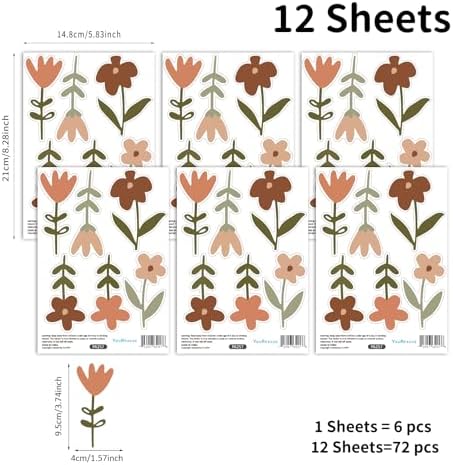 Boho Wildflower Floral Wall Decals for Nursery, Peel and Stick