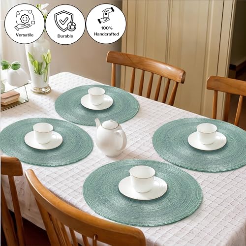 ALPHA Living HOME Beaded Placemats 13 Inch Aqua Round Glass Table Mats