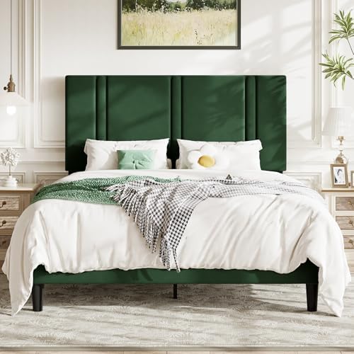 Allewie Full Size Platform Bed Frame with Velvet Upholstered Headboard