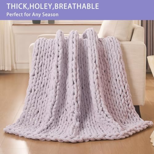 Bigacogo Chunky Knit Throw Blanket for Couch, 40x80 inches, Berry Haze