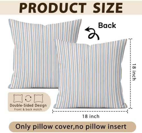Light Blue Coastal Neutral Stripe Decor Pillow Cover 18x18