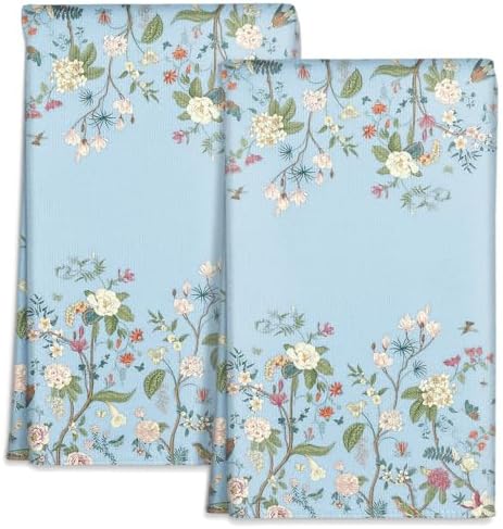 Miss Adola Cute Kitchen Towels Set of 2, 18 x 26 Inch, Blue Flower