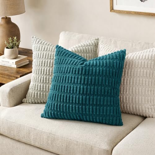 MIULEE Corduroy Decorative Throw Pillow Covers 18x18 Teal Pack of 2