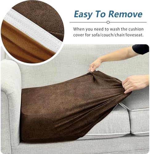 Couch Cushion Covers Leather-Look 2PC Stretch Sofa Seat Slipcover Sets for Living Room Individual Sofa Cushion Cover Couch Seat Protectors, Pet-Friendly, Non-Slip, Easy Fit - Light Brown
