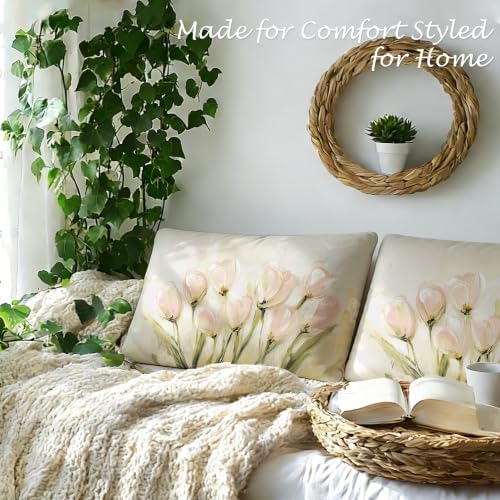 Funky White Tulip Floral Lumbar Pillow Covers 12x20, Set of 2