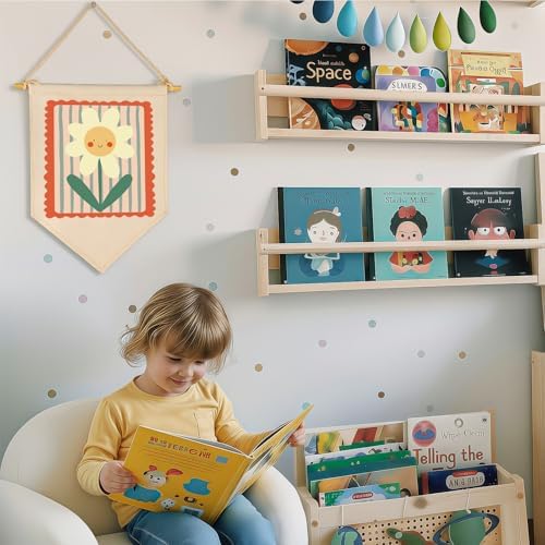 Smiley Flower-Kid's Room Wall Decor Gift for Baby Boys Girls Kids-Canvas Hanging Banner Pennant Wall Decor Gift for Nursery Homeschool Baby Room Playroom Bedroom