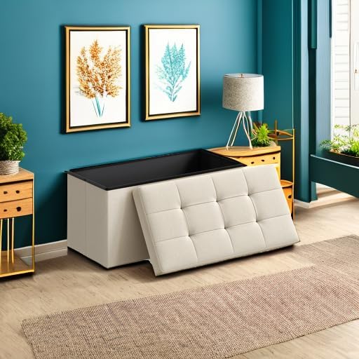 SONGMICS 30 Inches Folding Storage Ottoman Bench, Load 660 lb