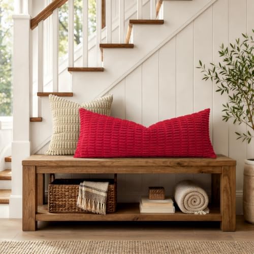 MIULEE Christmas Lumbar Corduroy Throw Pillow Cover for Bed 14x36 Red