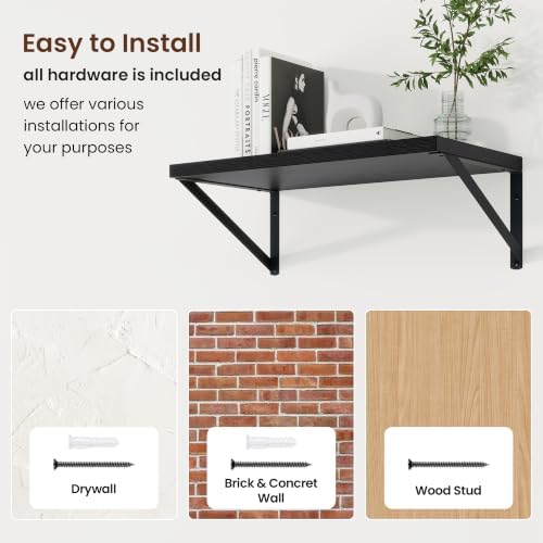 Axeman Deep Floating Shelves, 18'' x 10'' Black Wall Shelves Set of 2