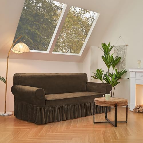 NICEEC Brown Couch Covers for Sofa Cover Universal Slipcovers with Skirt