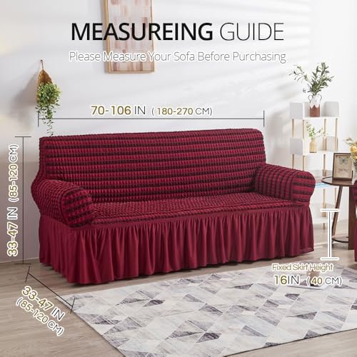 NICEEC Sofa Cover Double Red Couch Cover Stretch Sofa Slipcover with Skirt