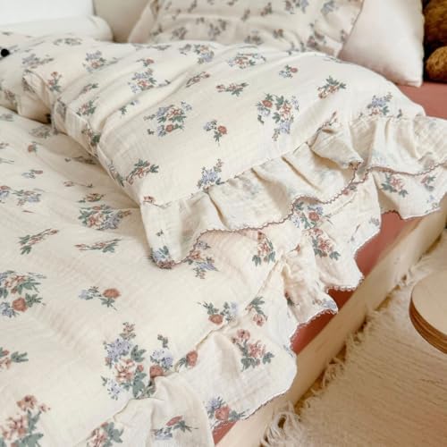 Shabby Chic Floral Toddler Duvet Cover with Ruffles, No Pillows