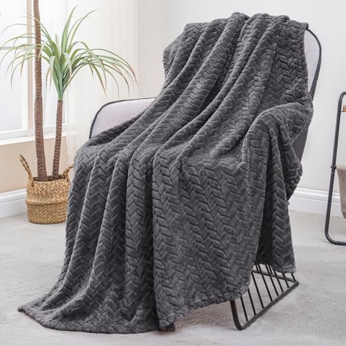 Exclusivo Mezcla Fleece Throw Blanket for Couch Sofa, 50”x70”, Dark Grey