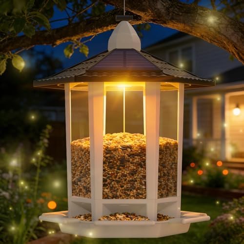 Birdream Solar Bird Feeders for Outdoors Hanging, Assembly Required, 1-Min Easy Setup, Wild Seed Feeders for Cardinals Chickadees and Finches