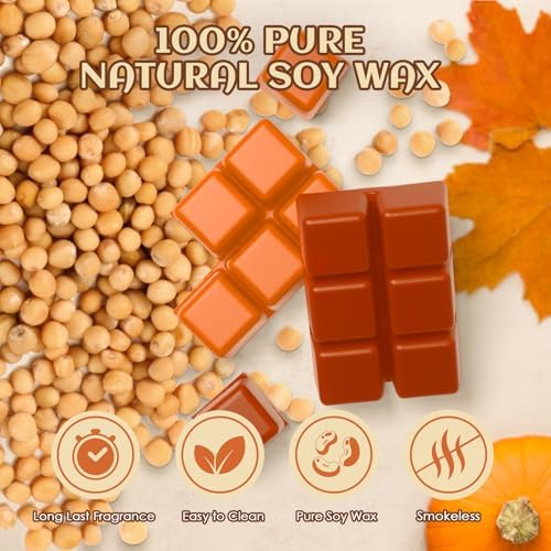 Fall Wax Melts Tarts, Strong Scented Autumn Wax Cubes, 8 Pack Soy Wax Cubes for Warmer - Pumpkin Pie, Cinnamon, Harvest Spice, Apple Cider, Pine, Vanilla, Snickerdoodle, Pumpkin Spice