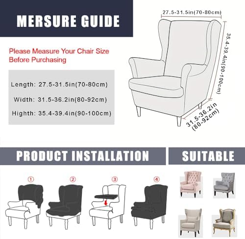 NILUOH Wingback Chair Covers 2-Piece, Armchair Slipcovers for Living Room
