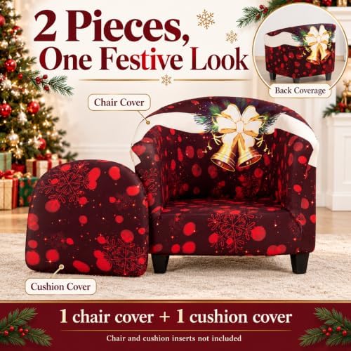 NILUOH Christmas Bells Club Chair Slipcover Stretch Tub Chair Cover Barrel Chair Covers Armchair Covers Sofa Cover Furniture Protector for Living Room