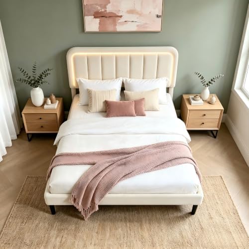 Garvee King Size Bed Frame with LED Lights & Upholstered Headboard