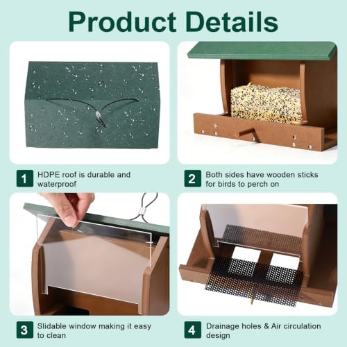 Bird Feeders for Outdoors Hanging, Recycled HDPE, 2.2 LB Capacity