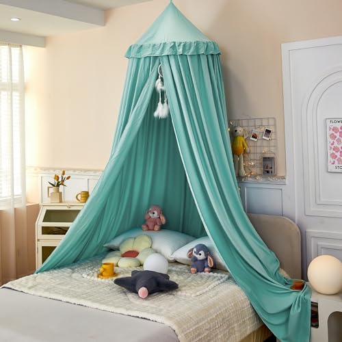 Princess Decor Canopy for Kids Bed, Soft and Durable Bed Canopy for Girls Room Tent Canopy Dreamy Mosquito Net Bedding, Children Reading Nook Canopies Indoor (Green)