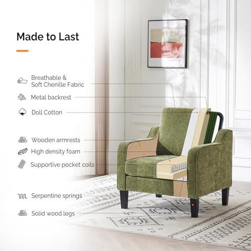 VINGLI Accent Chair, Chenille Upholstered Armchair, 380 LBS, Living Room