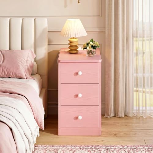 LIKIMIO Nightstand with Charging Station, 3 Drawers Modern for Bedroom