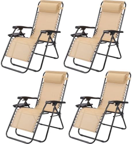 Sweetcrispy Zero Gravity Chairs Set of 4, Reclining Camp Chair