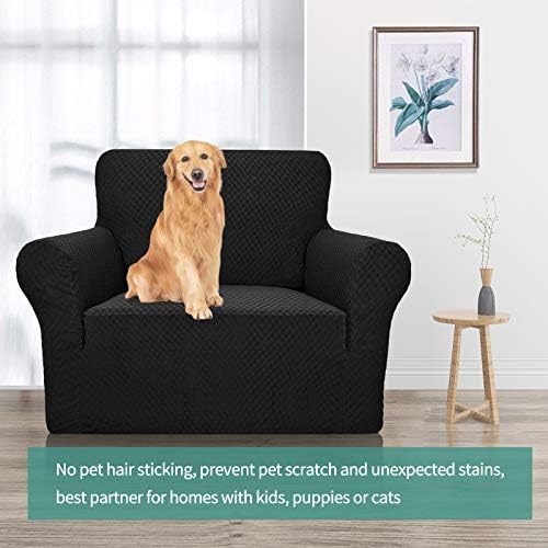 YEMYHOM Couch Cover Latest Jacquard Design High Stretch Sofa Chair Covers for Living Room, Pet Dog Cat Proof Armchair Slipcover Non Slip Magic Elastic Furniture Protector (Small, Black)