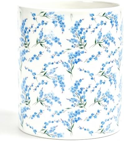 Kitchen Utensil Holder,7.2-inch Extra Large Sturdy Ceramic Cherry Floral Pattern Utensil Crock,Cooking Utensil Organizer for Kitchen Counter Decor,Storage Caddy Farmhouse Gift Blue Blossom