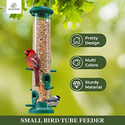 Kingsyard 2 Pack Tube Bird Feeders for Outdoors Hanging, Premium Hard Plastic Bird Feeder with 6 Feeding Ports, Weatherproof & Steel Hanger, Attracting for Wild Birds (Green)
